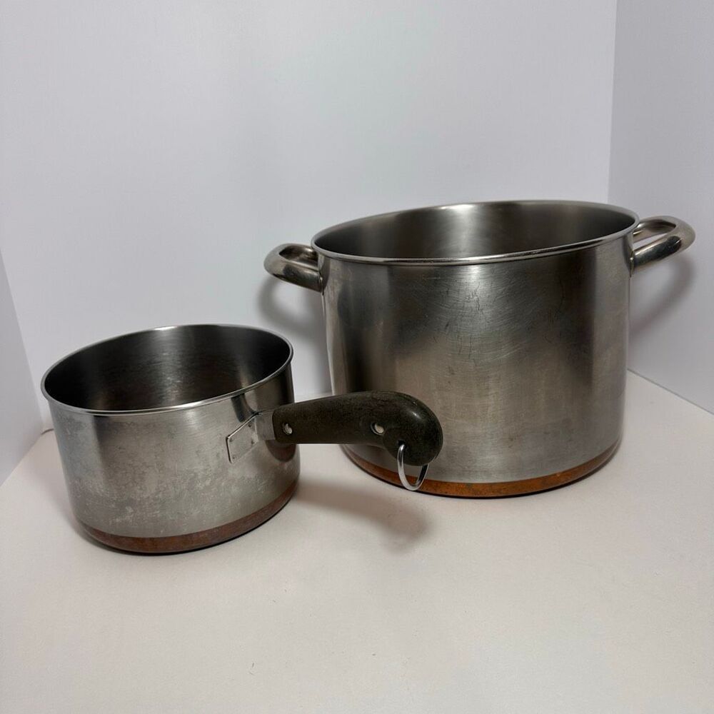 Vintage Revere Ware Saucepan Set Stainless Steel Body Copper Bottom 10 Qt / 2.5